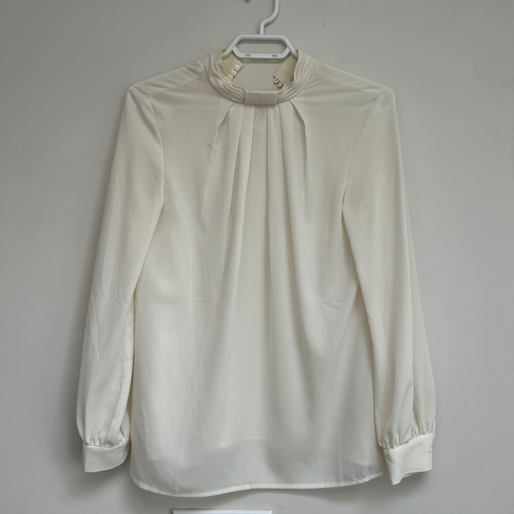 Mango Cream Blouse with Pleated Neckline